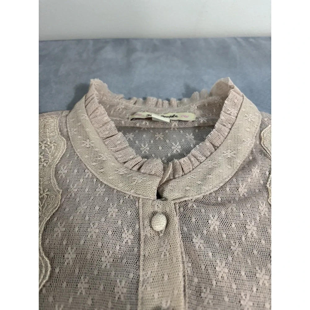 Vintage Free People Y2K Sheer Lace Sz L  Boho Victorian Festival Prairie Cottage - Picture 8 of 10